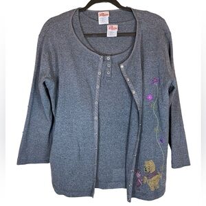 Disney Store Winnie the Pooh Cardigan Set Sweater Women Size XL Gray Embroidered